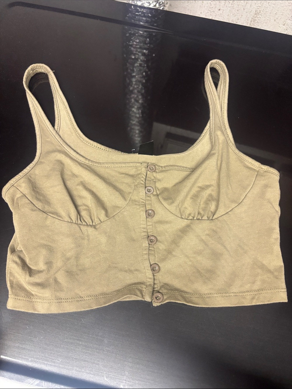 SHEIN Olive Green Button-Front Crop Tank Top